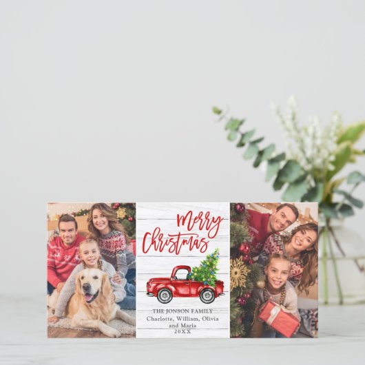 レトロなクリスマス 赤いトラックのポストカード2枚セット シーズンカード (スタンド正面)