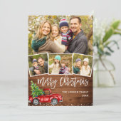 レトロなクリスマス 赤いトラックのポストカード 農村風景 シーズンカード (スタンド正面)