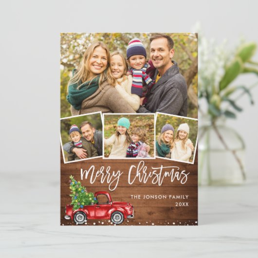 レトロなクリスマス 赤いトラックのポストカード 4枚の写真 シーズンカード (スタンド正面)