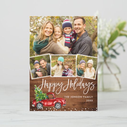 レトロなクリスマス 赤いトラックのポストカード 4枚の写真 シーズンカード (スタンド正面)