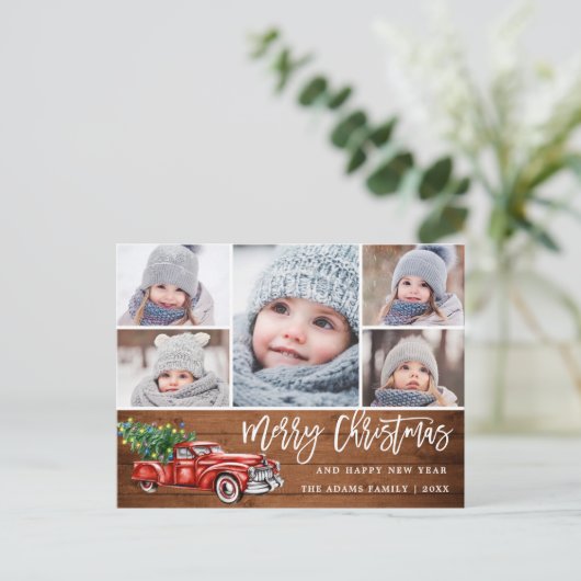 レトロなクリスマス 赤いトラックのポストカード 5枚の写真付き ポストカード (スタンド正面)