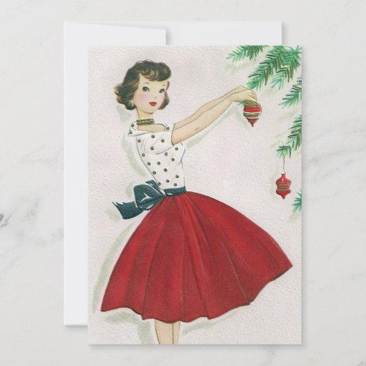 レトロなクリスマス 赤いドレスの女性 シーズンカード (正面)