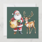 レトロなクリスマス Xmas トナカイ ヴィンテージ ホリデー シーズンカード (正面)