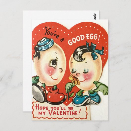 レトロなグッドエッグがキュートな1950年代バレンタインのポストカード ポストカード (正面/裏面)