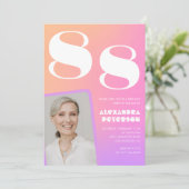 レトロなグラデーションピンク 88歳の誕生日 招待状 (スタンド正面)