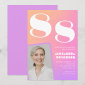 レトロなグラデーションピンク 88歳の誕生日 招待状 (正面/裏面)