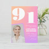 レトロなグラデーションピンク 91歳の誕生日 招待状 (スタンド正面)