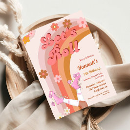 レトロなグリーシーなローラースケートの誕生日パーティー 招待状