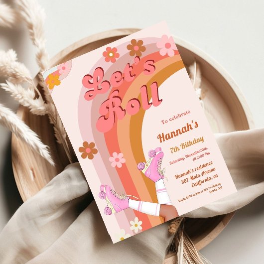 レトロなグリーシーなローラースケートの誕生日パーティー 招待状