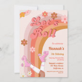 レトロなグリーシーなローラースケートの誕生日パーティー 招待状 (正面)