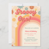 レトロなグリーンが素敵なデイジーの花 ファーストバースデー 招待状 (裏面)