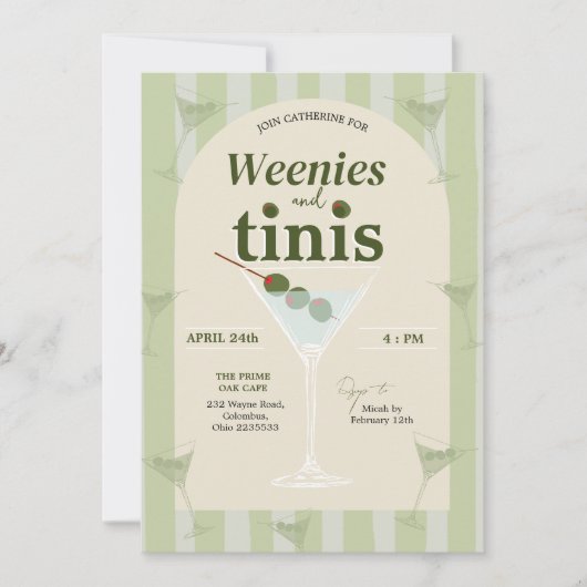 レトロなグリーンのウィーニーズ＆ティニーズのバチェロレッテパーティー 招待状 (正面)