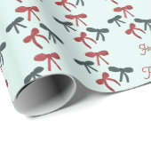 レトロなグリーンのクリスマスリボン　コケティーデセンバー ラッピングペーパー (ロールコーナー)