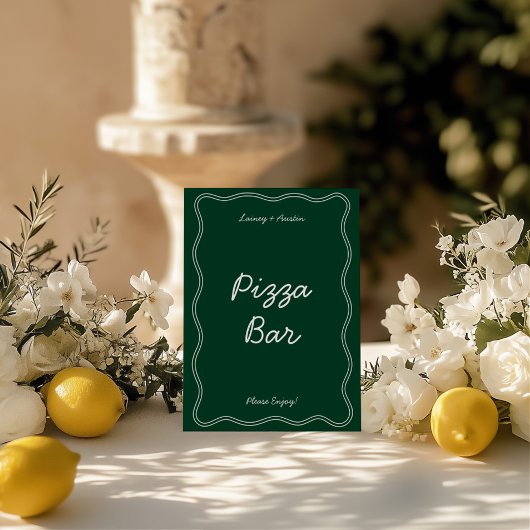 レトロなグリーンの手書きピザバー テーブルサイン 招待状