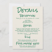 レトロなグリーン ハンドドローイング クイキーノウェディング 招待状 (裏面)