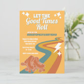 レトロなグルービーな誕生日招待状 ローラー スケート 招待状 (スタンド正面)