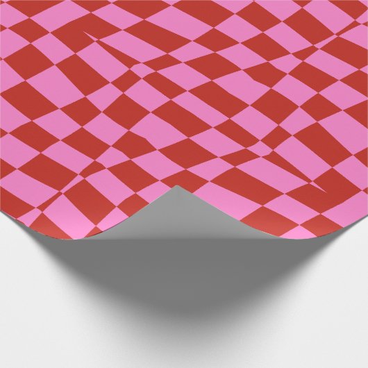 レトロなグルービーピンクと赤の波市松模様に形 ラッピングペーパー (角)