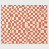 レトロなグルービー可愛いオレンジ市松模様にの波 ラッピングペーパー (フラット)