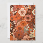 レトロなグルーヴィーなバーントオレンジの花柄のウェディング 招待状 (裏面)