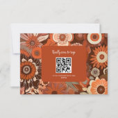 レトロなグルーヴィーなバーントオレンジの花柄の結婚式 出欠カード (正面)
