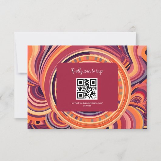 レトロなグルーヴィーな70年代の抽象的なパターンの結婚式 出欠カード (正面)