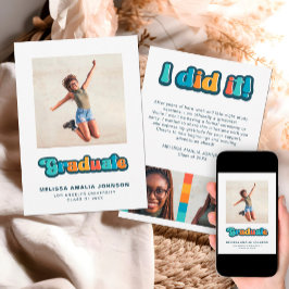 レトロなグルーヴィーカラー3枚組 卒業おめでとう写真発表 招待状