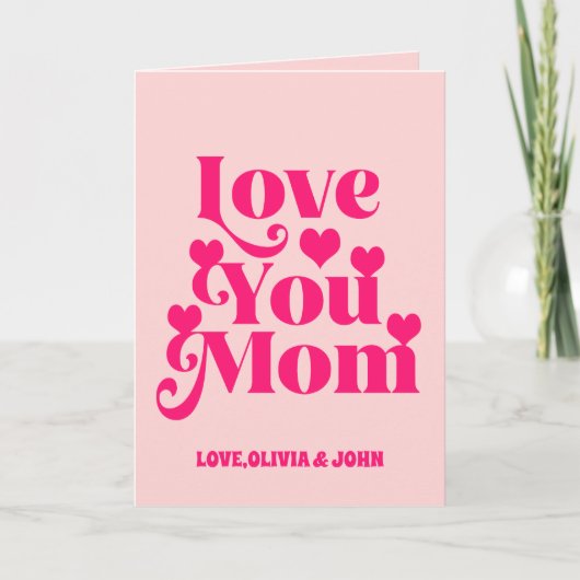 レトロなグローな70年代をテーマにした「ママ、愛してる」写真 カード (正面)