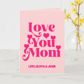 レトロなグローな70年代をテーマにした「ママ、愛してる」写真 カード (黄色い花)