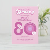 レトロなグローウィーなデイジー ボールドピンク 80歳の誕生日 招待状 (スタンド正面)