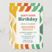 レトロなグローウィー70年代の波打つ87歳の誕生日 招待状 (正面/裏面)