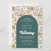 レトロなグールビーな秋の花々がウェディングを彩る 招待状 (正面)