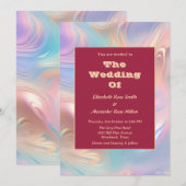 レトロなグーロビー パステル アブストラクト ウェーブ ウェディング 招待状 (正面/裏面)