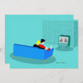 レトロなゲイカップルのテレビ鑑賞招待状 招待状 (正面/裏面)