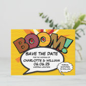 レトロなコミック・ポップアートで記念日を告知 BOOM 招待状 (スタンド正面)