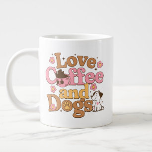 レトロなコーヒーと犬のデザイン ジャンボコーヒーマグカップ