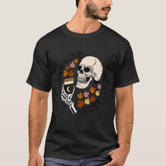 レトロなコーヒーを飲むスケルトンのお腹の痛みサバイバー Tシャツ