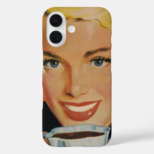 レトロなコーヒーカップを持つ幸せな女性 Case-Mate iPhoneケース (裏面)