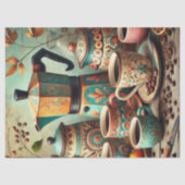 レトロなコーヒーポットとカップの柄のティッシュペーパー 薄葉紙 (正面)