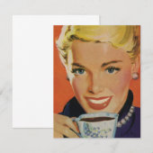 レトロなコーヒー、お茶を楽しむ幸せな女性 (正面/裏面)