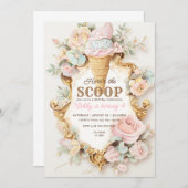 レトロなコーンのアイスクリーム、ピンクのアイスクリーム 招待状 (正面/裏面)