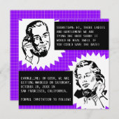 レトロなゴシップ カップル・セーブ・ザ・デート カード (正面/裏面)