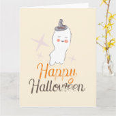 レトロなゴーストの落書き ハロウィンデザイン カード (黄色い花)