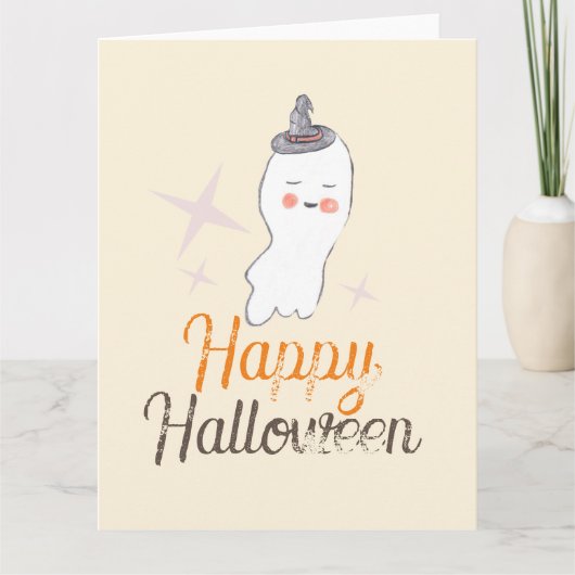 レトロなゴーストの落書き ハロウィンデザイン カード (正面)