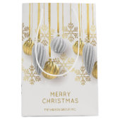 レトロなゴールドとシルバーのクリスマスオーナメント ミディアムペーパーバッグ (正面)