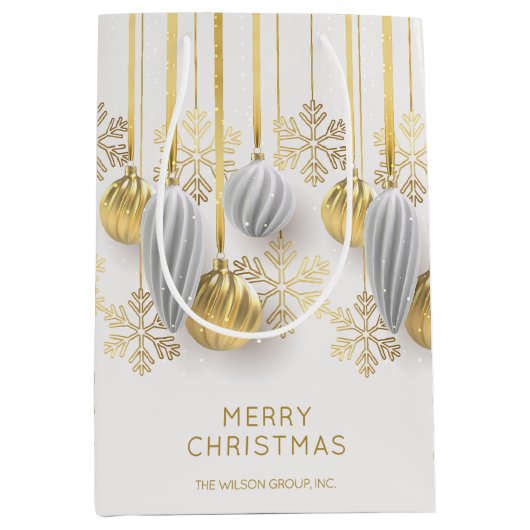 レトロなゴールドとシルバーのクリスマスオーナメント ミディアムペーパーバッグ (正面)