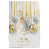 レトロなゴールドとシルバーのクリスマスオーナメント ミディアムペーパーバッグ (裏面)