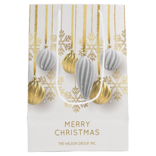 レトロなゴールドとシルバーのクリスマスオーナメント ミディアムペーパーバッグ (裏面)