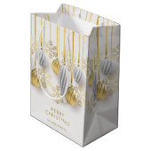 レトロなゴールドとシルバーのクリスマスオーナメント ミディアムペーパーバッグ (裏面アングル)