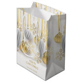 レトロなゴールドとシルバーのクリスマスオーナメント ミディアムペーパーバッグ (正面アングル)