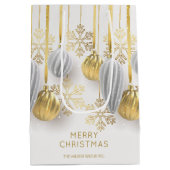 レトロなゴールドとシルバーのクリスマスオーナメント ミディアムペーパーバッグ (裏面)